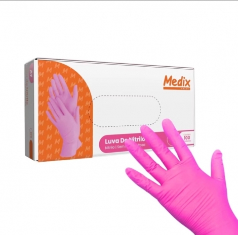 MEDIX - LUVA NITRILICA ROSA SEM PO (M) - PT.100UN (12041)