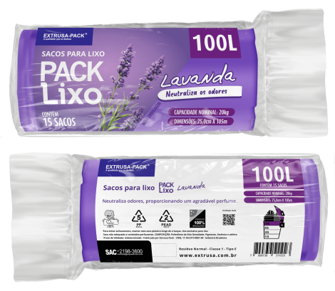 PACK LIXO LAVANDA 100 LITROS 75X105 RL 15 UN