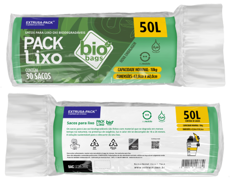 PACK LIXO BIOBAGS 050 LITROS VERDE 63X80 RL 30 UN