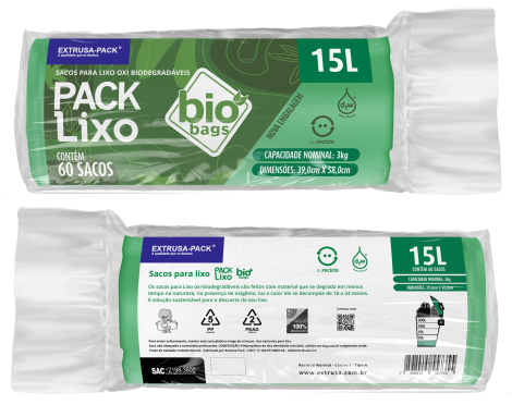 PACK LIXO BIOBAGS 015 LITROS VERDE 39X58 RL 60 UN