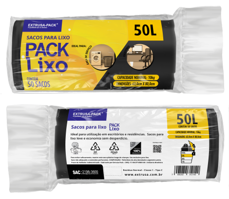 PACK LIXO 050 LITROS PRETO 63X80 FD 10X50 UN